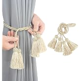 Elegant Tassel Curtain Tiebacks Rope Curtain Tie Backs for Windows Porlau | 2 Pack Beige Hand Woven Decorative Window Treatment Holdbacks with Tassel