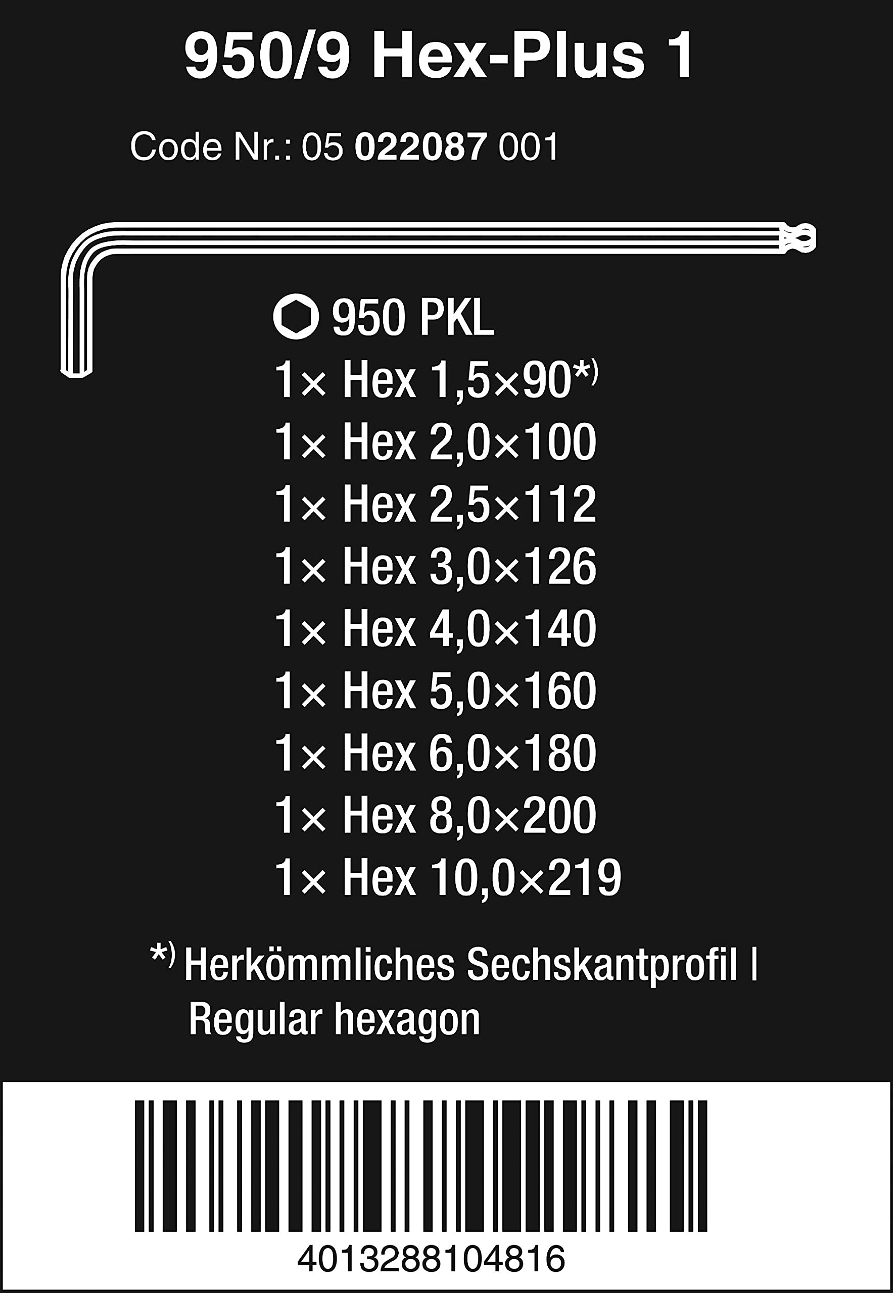 Wera 950 PKL/9 SM N Winkelschlüsselsatz, metrisch, gestellverchromt, 9-teilig, 05022087001 2
