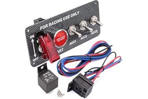 Jeemiter 12V Racing Car Ignition Switch Panel with Engine Push Button Ignition Starter Switches Panel 5 in 1 Carbon Fiber LED Toggle Switches for Race Car Sport Competitive RV Truck Igniton Panel