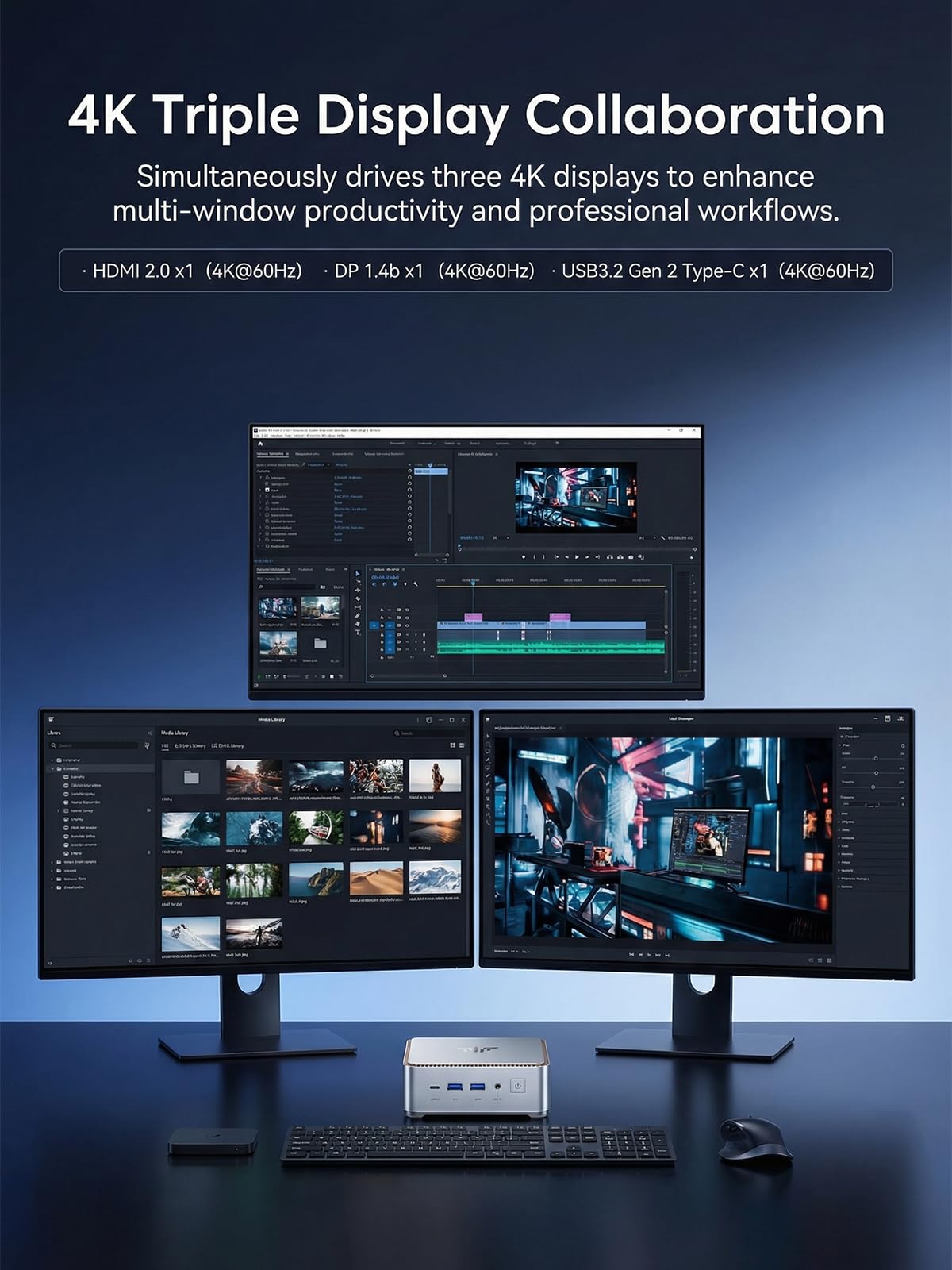 NiPoGi Hyper H2 Mini PC Ιntel Core i5-14450HX(Stärker als i7-12650H/1185G7, 3-Jahren-Garantie), 16 GB DDR4 512 GB M.2 NVMe SSD Mini Desktop Computer W-11 Pro für Büro/Schule/Heim, 4K Triple Display. 5
