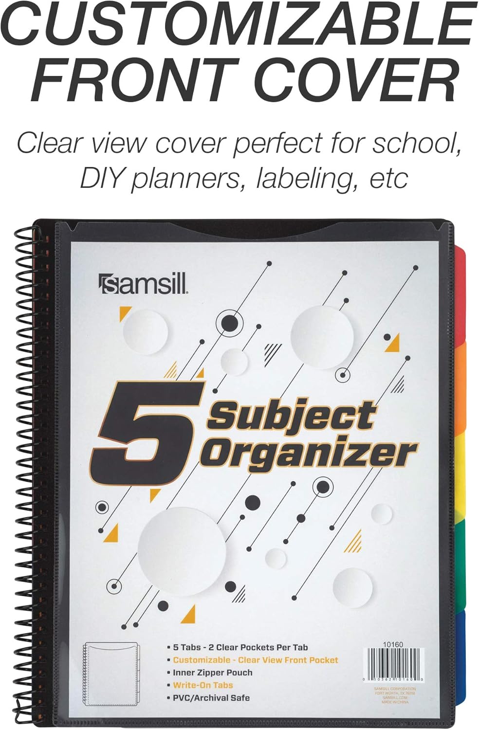 Samsill 10 Pocket Spiral Project Organizer with Dividers, Customizable Front Cover, Erasable Write On Tabs : Office Products