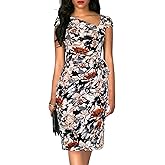 Women's Vintage Cap Sleeves Asymmetrical Neckline Sheath Bodycon Casual Work Cocktail Party Pencil Faux Wrap Dresses