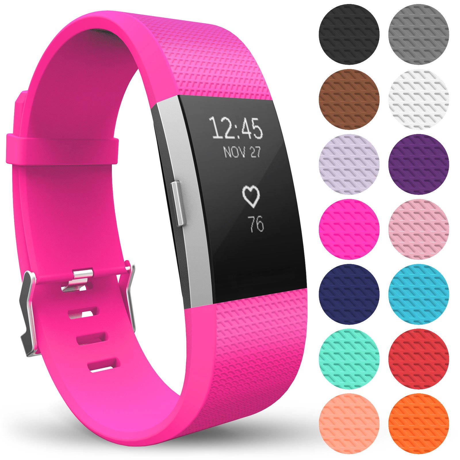Yousave Accessories Compatible Strap for FitBit Charge 2, Silicone Sport Wristband for the FitBit Charge 2 - (Small - Single Pack, Hot Pink)