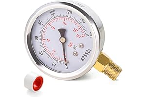 BPSSDI 0-160 Psi Pressure Gauge, 2.5" Dial Size, 1/4" NPT Lower Mount, 304 Stainless Steel Case, Water Pressure Gauge Test for Water Pump, Pneumatic Air, RV Hose, Tank, Well Pump(with Tape)