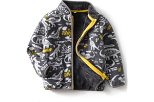 YUHANWOO Kids Printed Polar Fleece Jacket Toddler Baby Boys Girls Autumn Winter Warm Sherpa Lining Outerwear Soft Lightweight