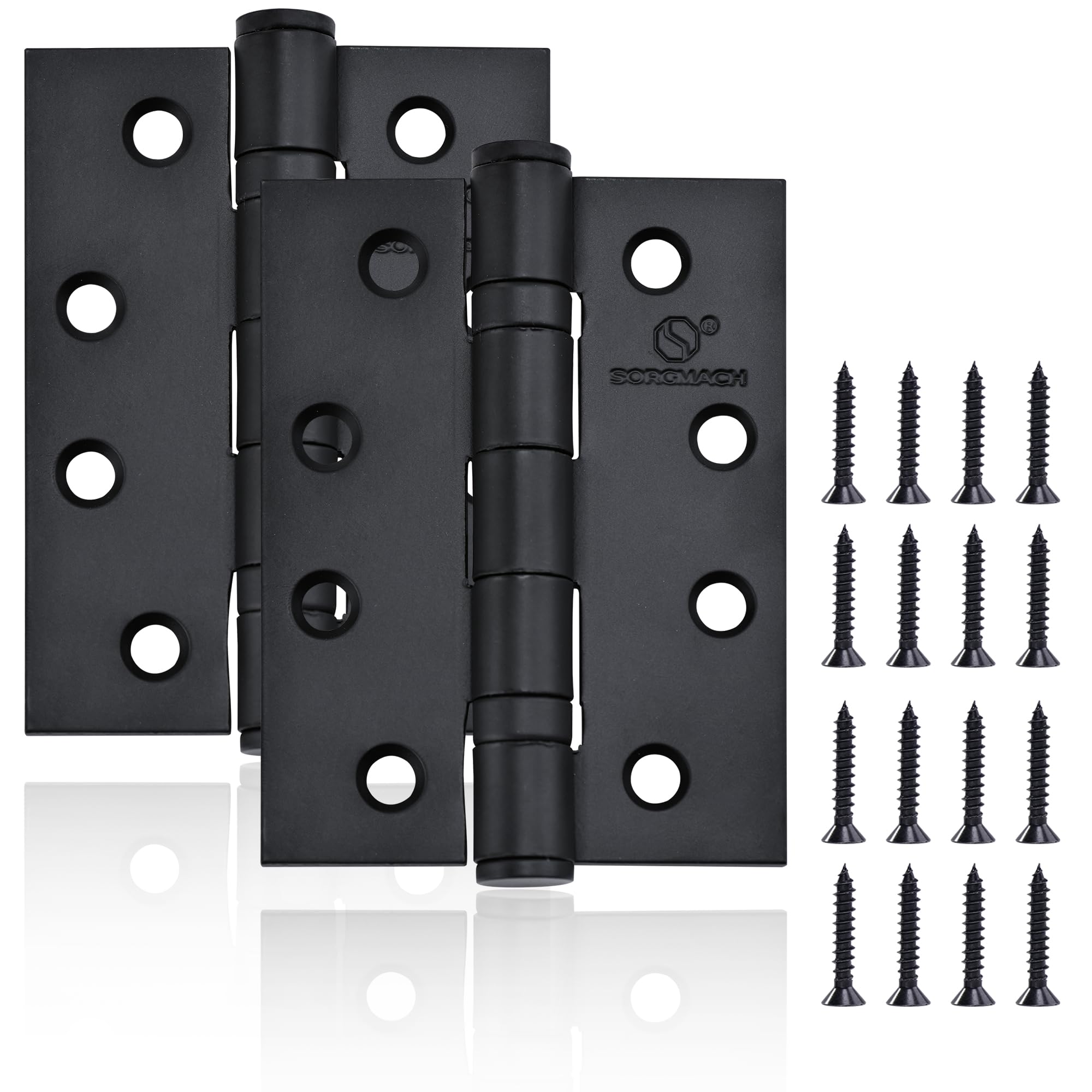 2 Pcs Black Door Hinges - 4 inch (100 x 75 x 2.5 mm) Matte Black Heavy Duty External Hinges for Wooden Internal Doors