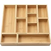 QYMXHZE Bamboo Drawer Organizer, Natural, M | Fits Kitchens, Bathrooms, Desk, Utensil, Makeup, Removable Dividers