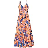 GRACE KARIN Women's 2026 Summer Maxi Dress Floral Tie Front Spaghetti Strap Casual Boho Beach Flowy Sundress with Pockets