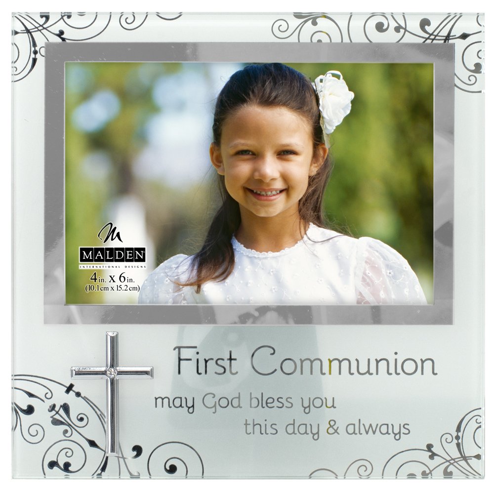 Photo 1 of Malden International Designs First Communion 4x6 Mirrored and Frosted Glass Horizontal Picture Frame with Metal Silver Finished Border Quality Clear Glass Silver Mirror