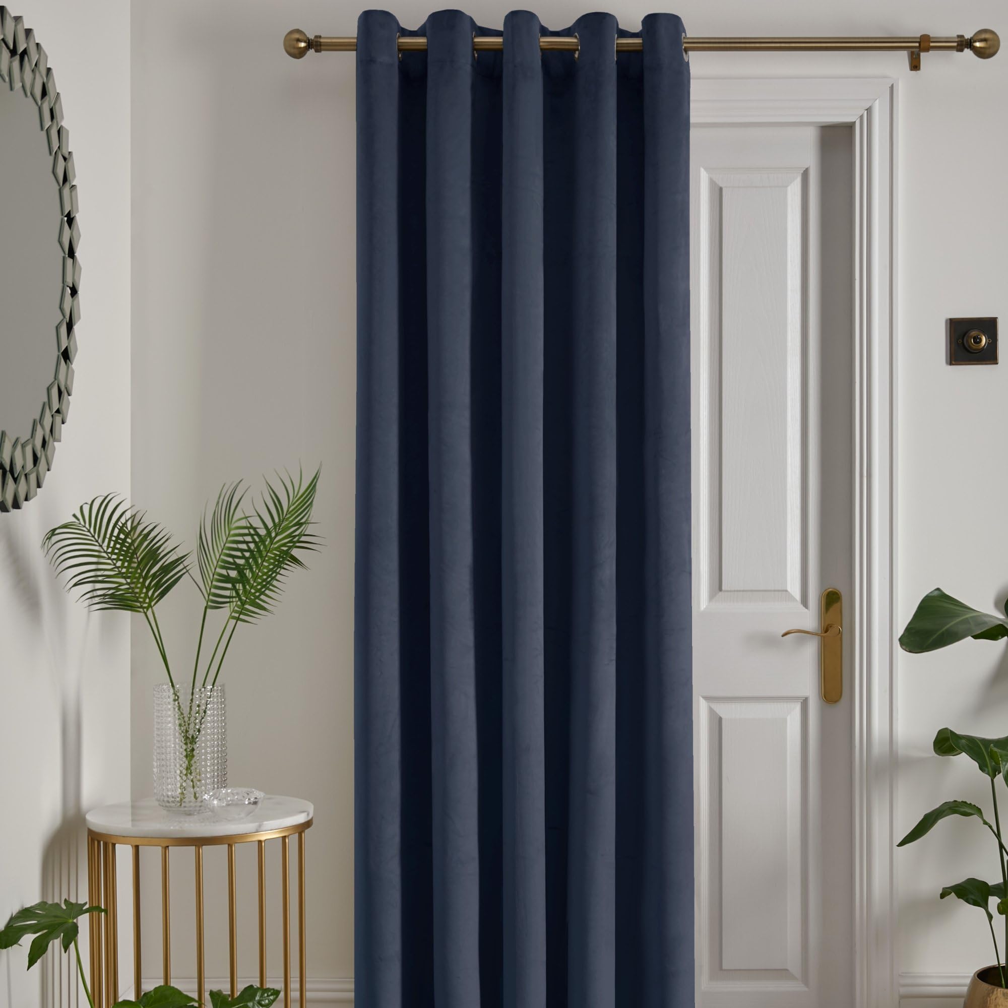 Laurence Llewelyn-Bowen Montrose Eyelet Curtain – Navy Velvet, W168 x L214cm (66x84") – 1 Panel – Thermal & Soundproof Drapes for Bedroom, Living Room & Doorways