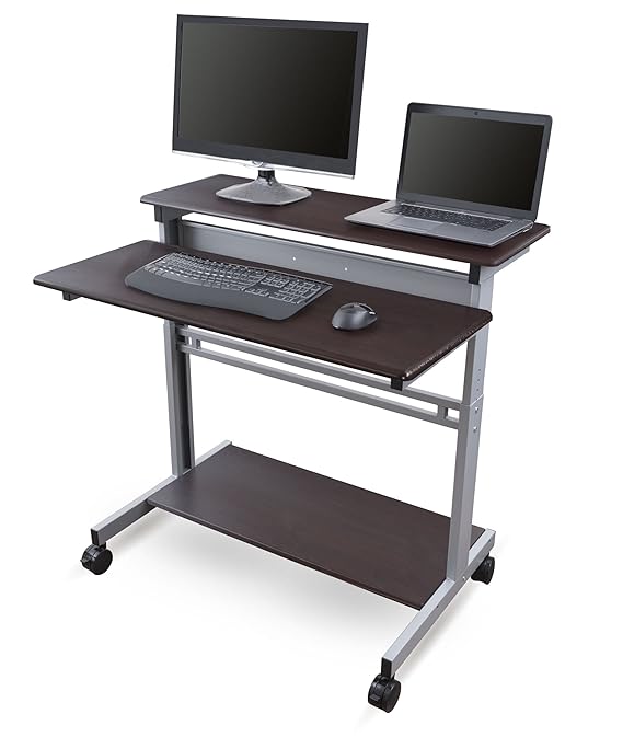 40" Mobile Ergonomic Stand up Desk Computer Workstation (Dark Walnut