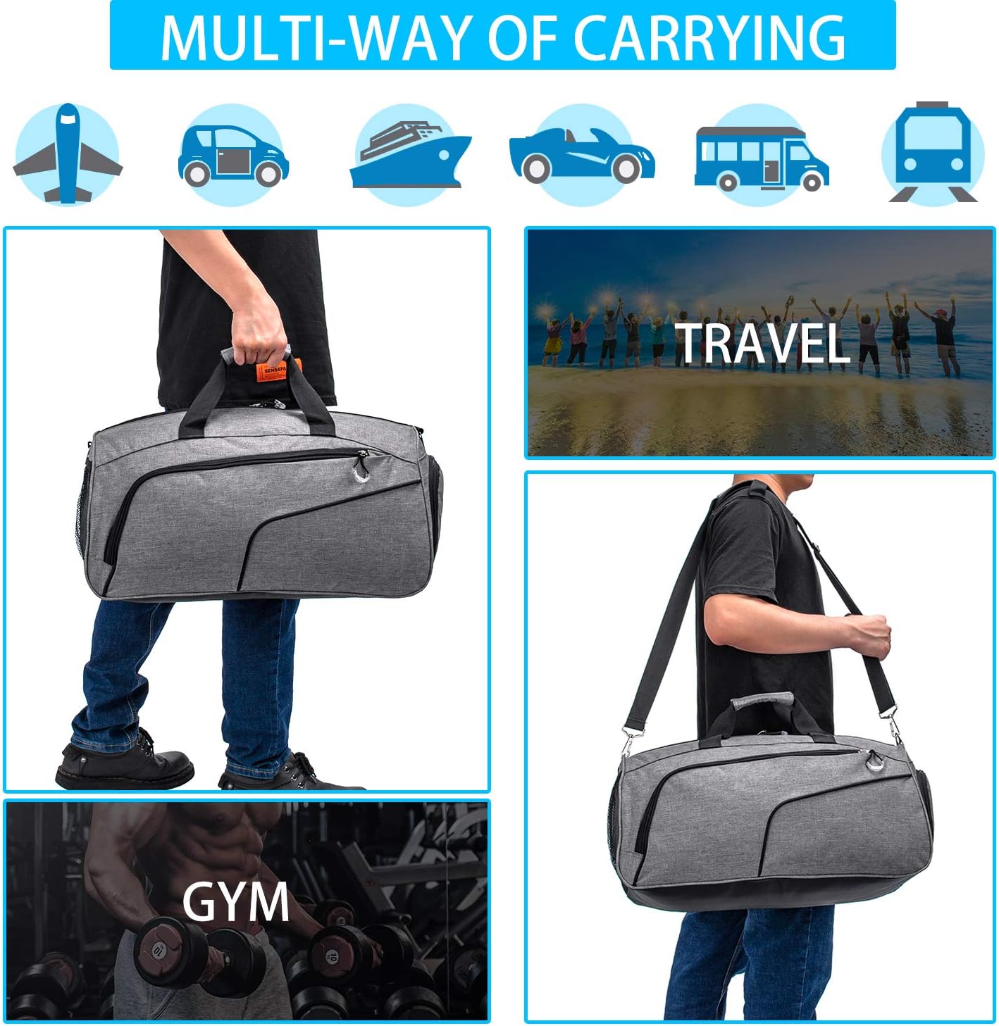  | Kuston Sports Gym Bag with Shoes Compartment &Wet Pocket Gym Duffel Bag Overnight Bag for Men and Women | Sports Duffels