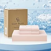 Cozy Bliss Premium Cooling Sheet Set Queen Size, Q-Max>0.4, 3PCS No Flat Sheet with 2 Pillowcases, Breathable Fitted Sheet for Hot Sleepers & Night Sweats, Deep Pocket Up to 18 Inches, Pink