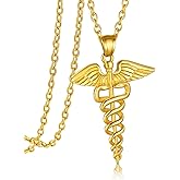 Bandmax Medical Alert Necklace for Men Women Stainess Steel Caduceus Pendant Necklace for Doctor Nurse Doctor Nurse Medical Jewelry MD Necklace Gift