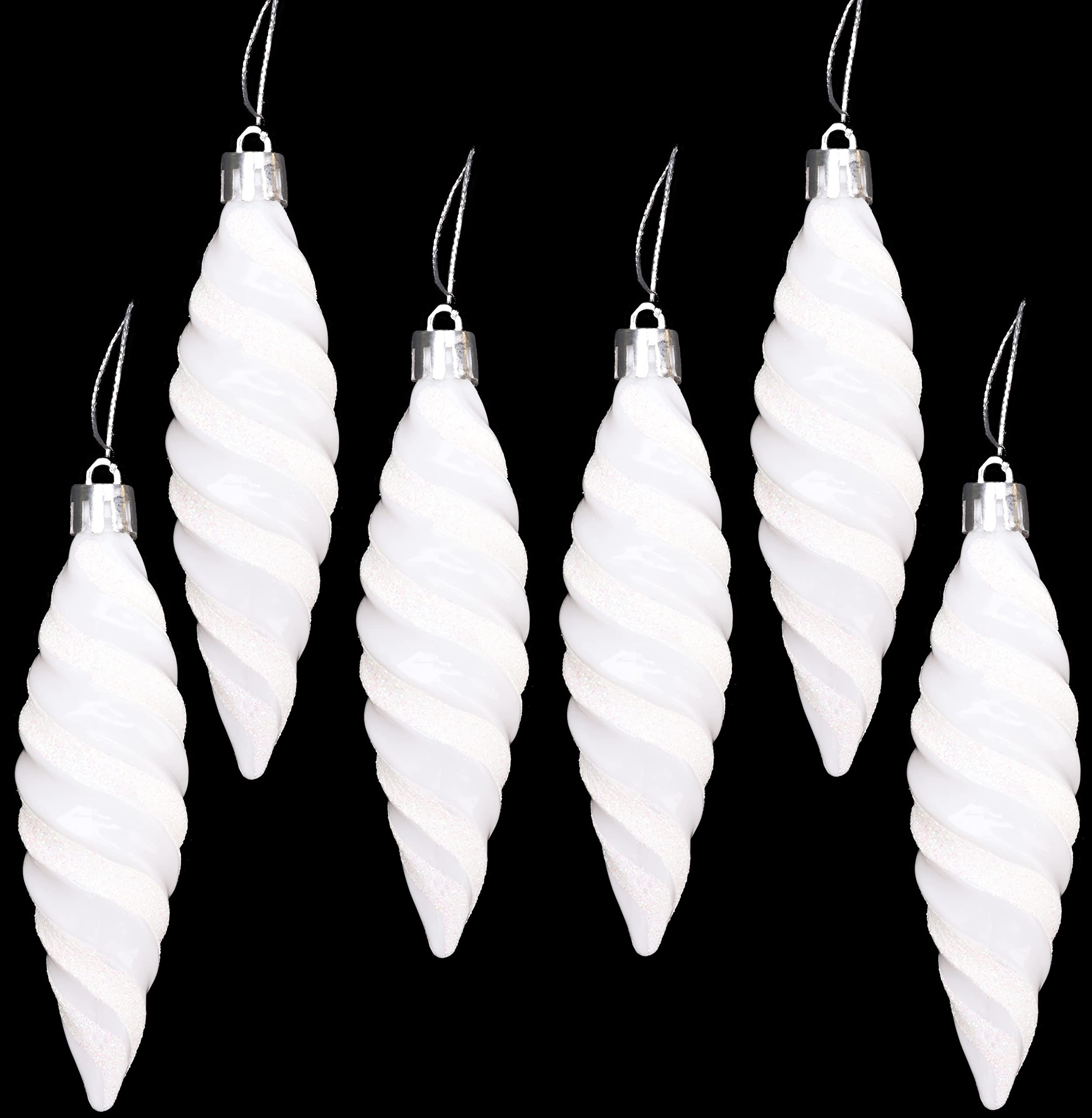 Christmas Concepts® Pack of 6-110mm Large Spiral Shaped Baubles - Shiny & Glitter Decorated - Christmas Tree Decorations (White)