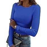 Zeagoo Womens Long Sleeve Stretch Crewneck Ribbed T-Shirt Slim Fit Casual Basic Tops S-XXL
