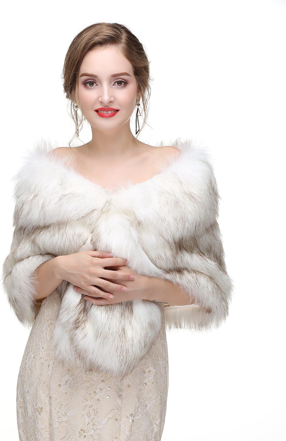 Vivimeng Faux Fur Shawl Wrap Stole Shrug Winter Bridal Wedding Cover Up