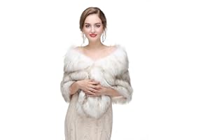 Leyidress Wedding Women Faux Fox Fur Wraps Shawls Stoles Cape Shrug for Bridal Evening Party