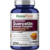 NusaPure Quercetin Complex: Bromelain, Vitamin C, Vitamin D3, Stinging Nettle, Zinc | 200 Veggie Caps (Non-GMO, Bioperine)