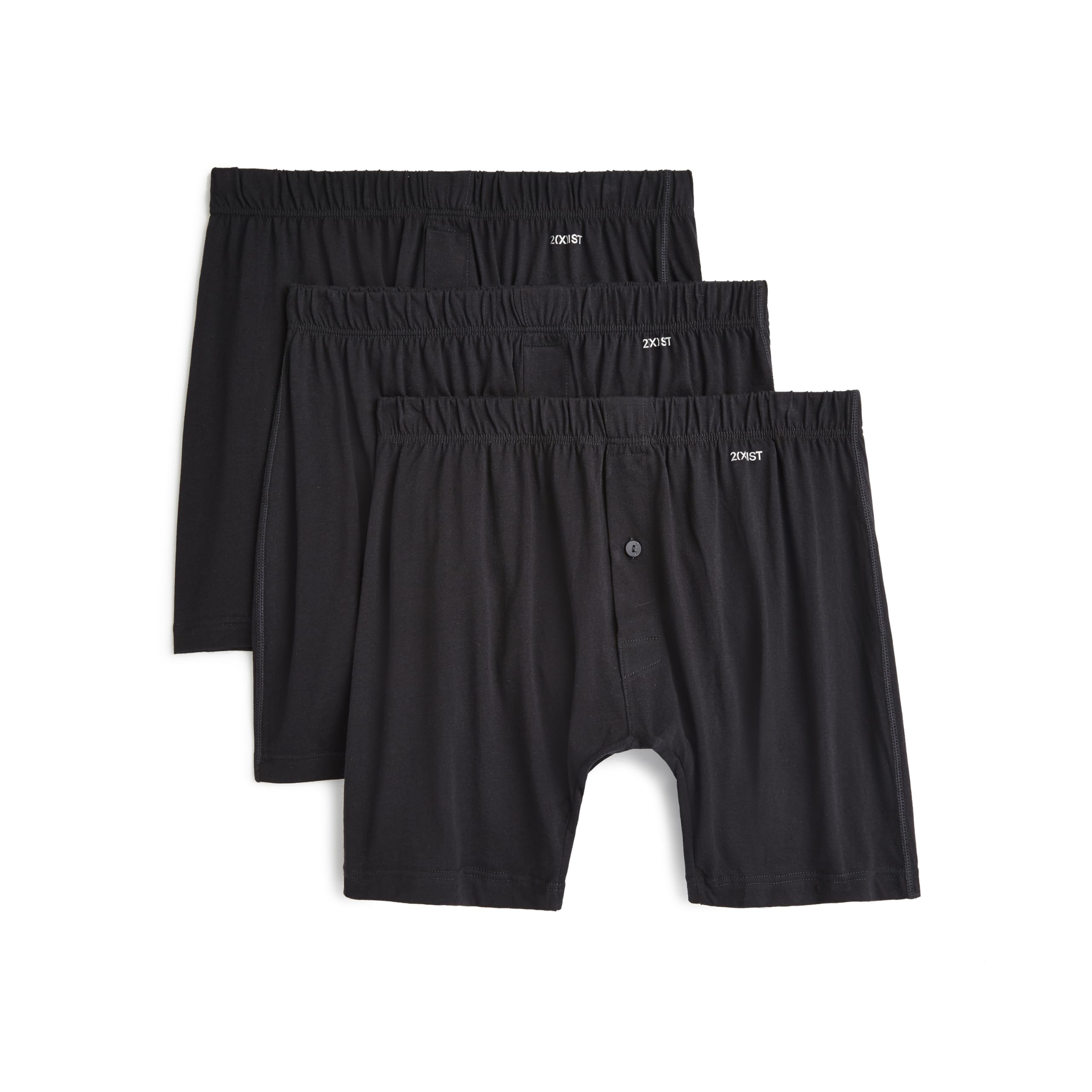 Photo 1 of 2(X)IST Mens Pima Cotton Knit 3-pack Boxer Shorts, Black 3-pack, Medium US
