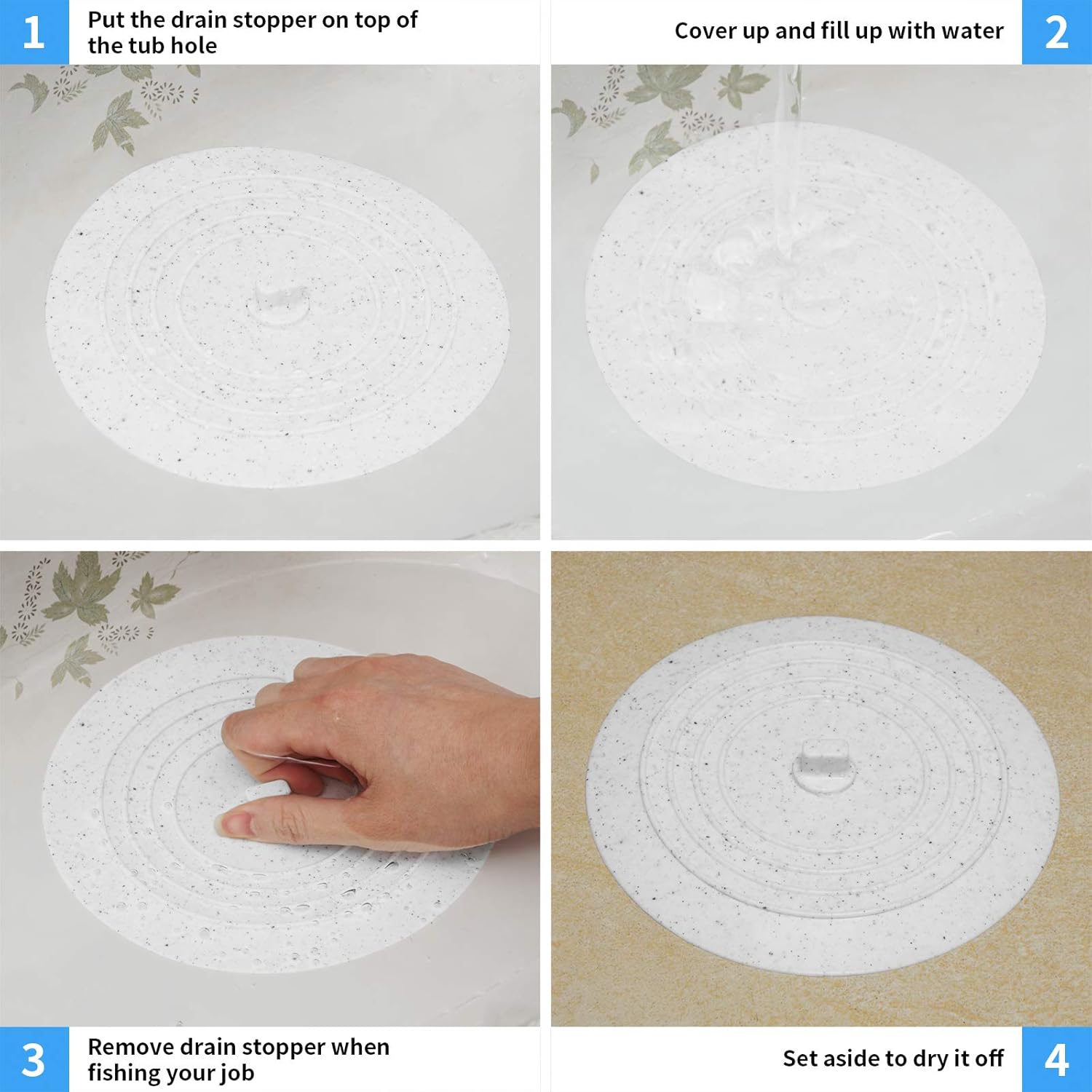 Cuttte Silicone Bathtub Stopper, 6 Inches Large Drain Stopper, Flat Suction Drain Cover, Tub Stopper Drain Plug for Kitchen, Bathtub and Laundry (Gray dot): Kitchen & Dining