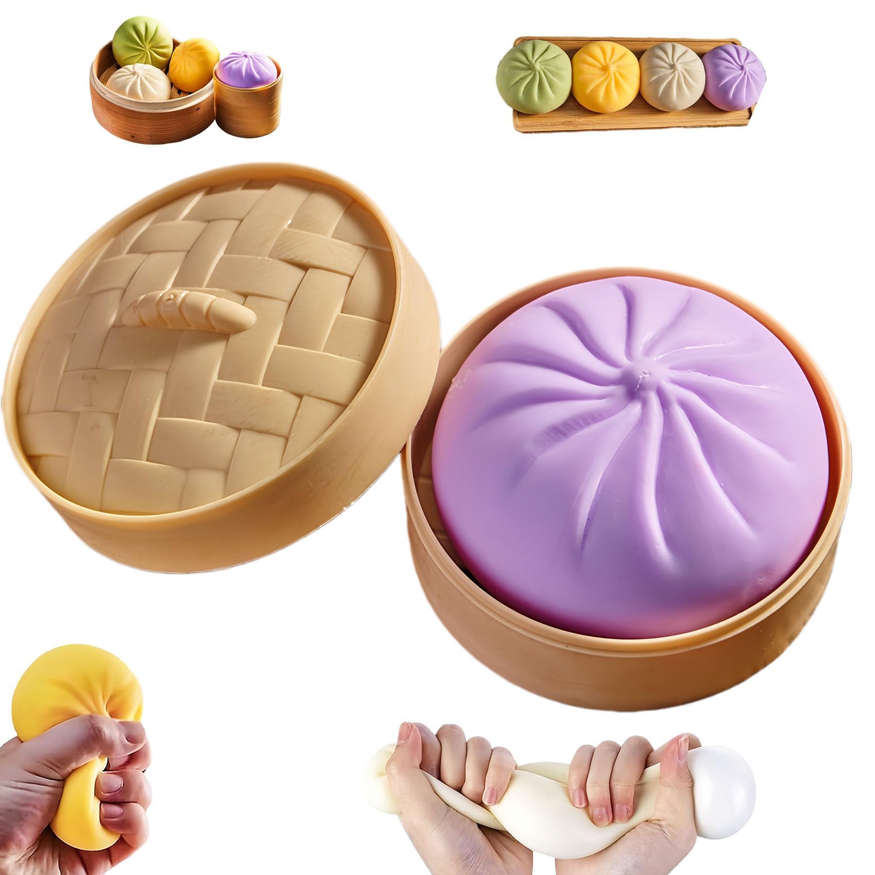 1PCS Giant Glitter Dumpling, Squeeze Dough Ball Stress Relief Hand Toy, Giant Dumpling Squishy Stress Toy, Stress & Anxiety Relief, Stress Relief Bun with Food Steamer for Kids, Adults (Purple)