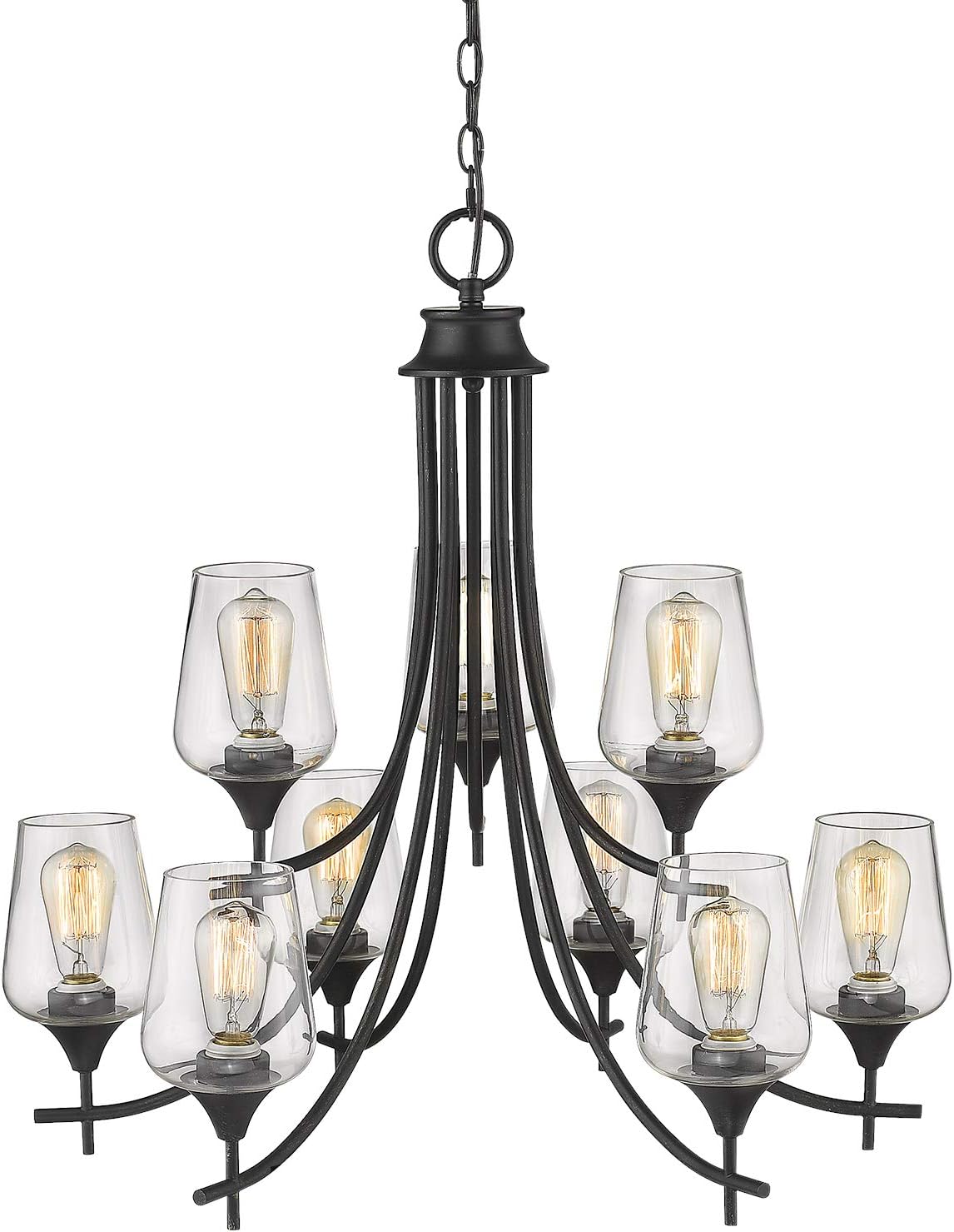 Osimir Double Deck Modern Chandeliers, 9-Light Large Pendant Lighting Fixture, 30" Contemporary Hanging Ceiling Light for Dinning, Living Room, CH9167-6+3B