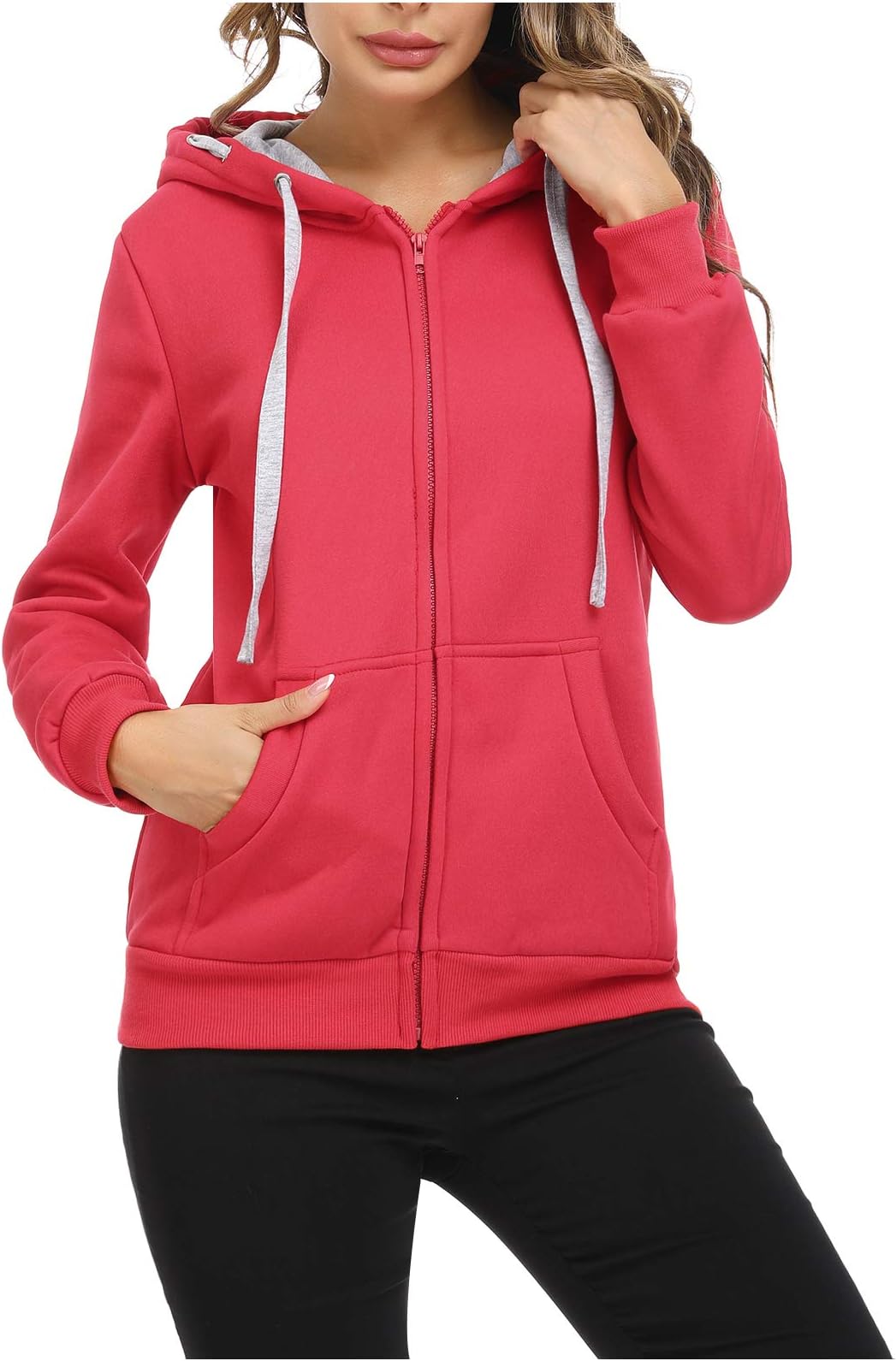 Womens Hoodies Plain Zip Up Hoodie Long Sleeve Sports Jacket Hooded Coat with Pockets