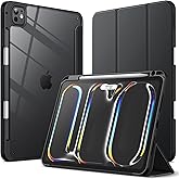 JETech Case for iPad Pro 11-Inch M5/M4 2025/2024 (6th/5th Generation) with Pencil Holder, Clear Transparent Back Shell Slim Stand Shockproof Tablet Cover, Auto Wake/Sleep (Black)