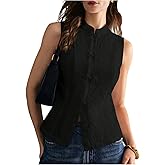SHENHE Women's Linen Shirt Chinese Frog Button Stand Collar Tank Sleeveless Going Out Tops