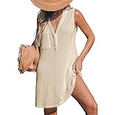 CUPSHE Women Swimsuit Cover Up Sleeveless Waffle Knit Summer Mini Beach Coverup Dress