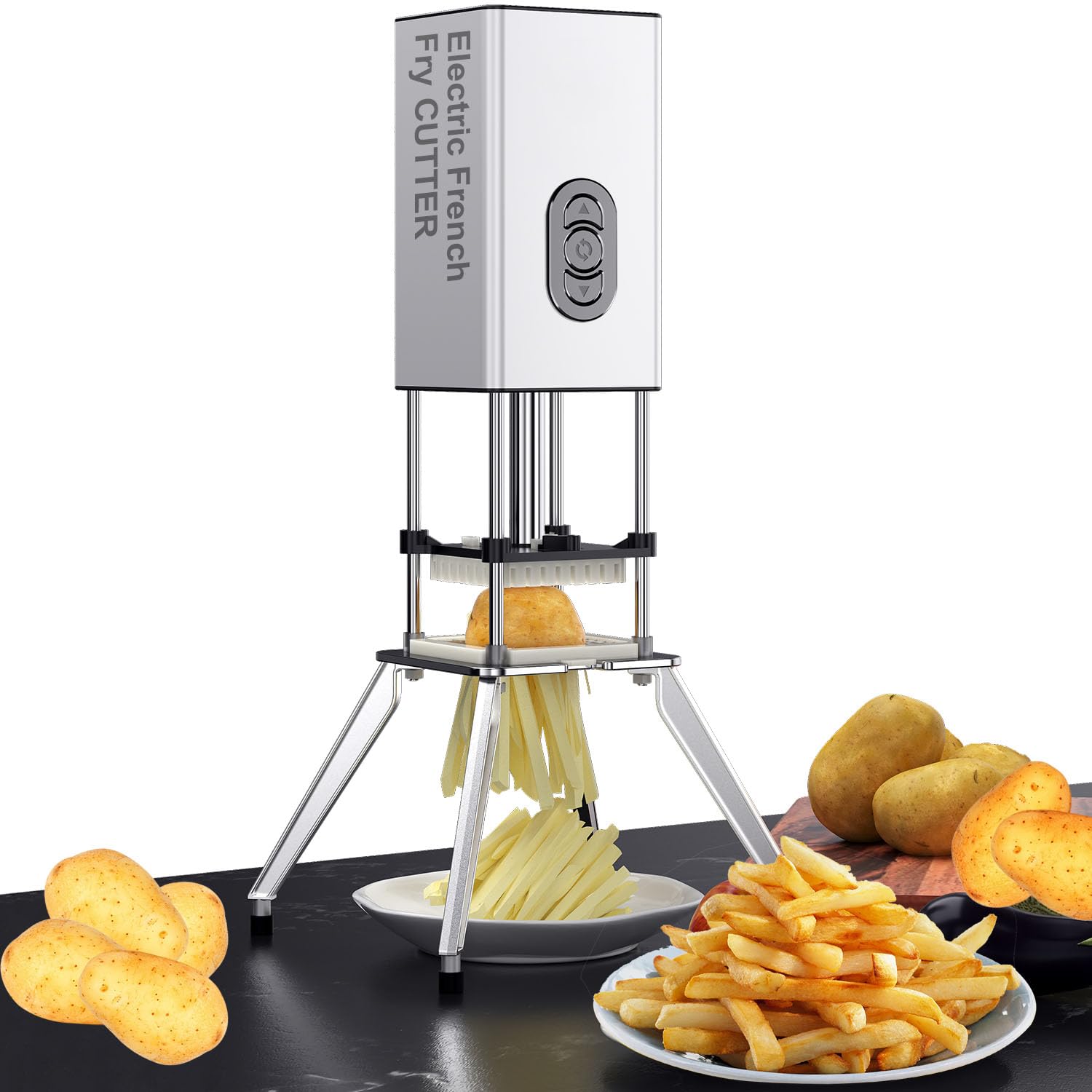 Photo 1 of Fstcrt Electric French Fry Cutter, Vertical French Fry Cutter Stainless Steel, Professional Commercial and Household French Fries Cutter, Electric Potato Slicer with 1/2&3/8 Inch Blade for Fries