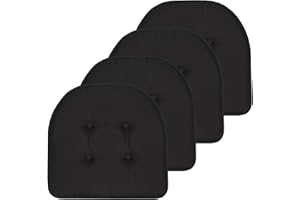 Sweet Home Collection Chair Cushion Memory Foam Pads Tufted Slip Non Skid Rubber Back U-Shaped 17" x 16" Seat Cover, 4 Count (Pack of 1), Black