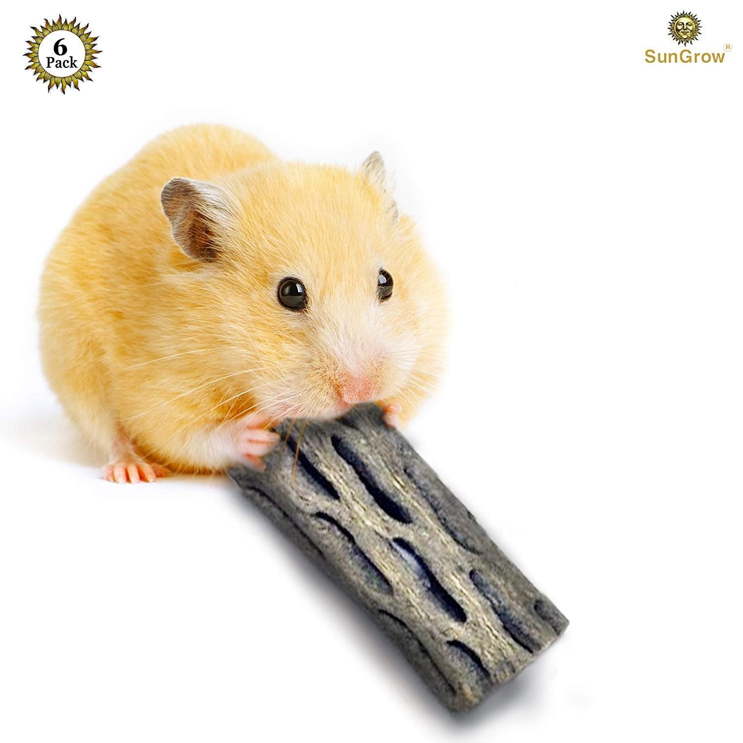 6-pcs Natural Cholla wood for Hamsters by SunGrow - 100% Organic soft wood, Non-Toxic, Pesticide-Free, Thorn-free - Chew toy for ferrets, guinea pigs, gerbils, mice, chinchillas - Perfect for climbing