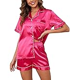 Reliwel Womens Silk Satin Pajamas Set 2 Piece Satin Pjs Shorts Set Soft Button Down silk Loungewear Sets