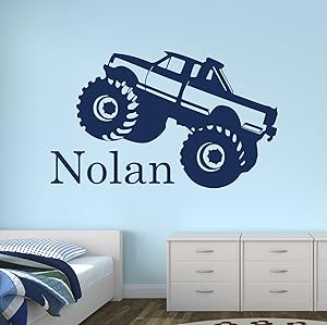 Custom Monster Truck Name Wall Decal for Boys - Trucks Wall Decals - Nursery Wall Decals - Trucks Decal - Baby Nursery Decor (30Wx20H)