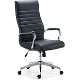 STAPLES Bentura Manager Office Chair, High Back, Bonded Leather, Black | Adjustable height swivel chair for executive offices and home workspaces.