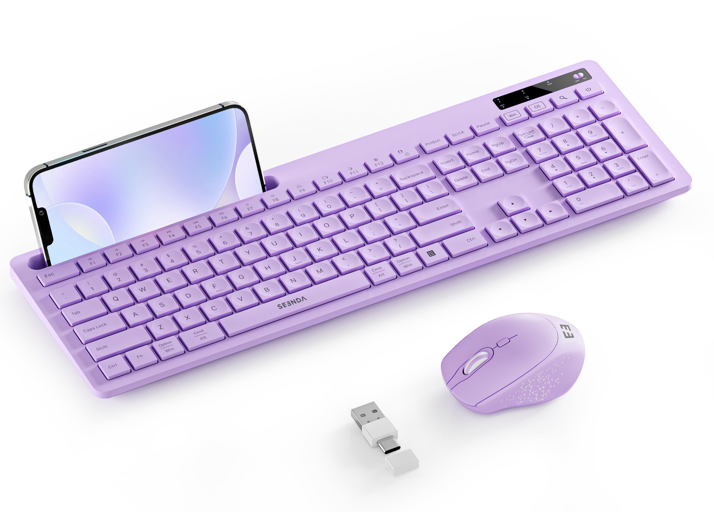 Purple Keyboard and Mouse Wireless, seenda FullSize Keyboard with