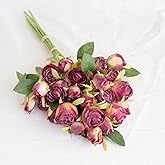 Piklado 12pcs 24 Heads 13.7Iin Artificial Vintage Roses Fake Silk Rose Flowers with Long Stem for DIY Bouquets Wedding Centerpiece Party Home Kitchen Decoration (Fuchsia)