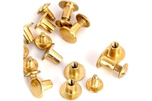 RUBYCA Round Flat Head Chicago Screws Buttons for Leather Crafting, 1/4 Inches (6mm) Repair Screw Post Fastener, Metal Nail Rivet Studs, Gold, 30 Sets, Diameter 5/16 Inches (8mm)