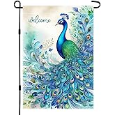 CHAONENG Welcome Garden Flag 12x18 Inch Double Sided Outside Peacock Seasonal Farmhouse Yard Blue Outdoor Flag