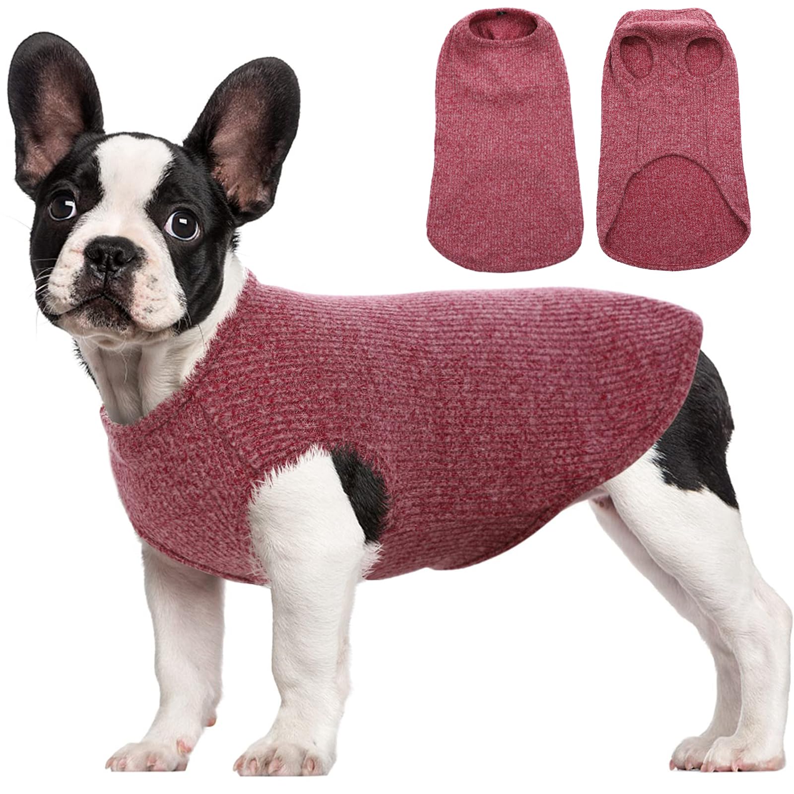 Hjumarayan Dog Shirts - Summer Knitted Jumpers Soft Stretchy Clothes for Medium Dogs T Shirt, Striped Tshirt for Slim French Bulldog, chubby Pug, Cocker Spaniel (Burgundy Red L)