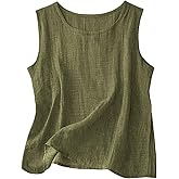 breaise Women Cotton Linen Tank Tops Loose Causal Sleeveless Summer Shirts Crew Neck Gauze Crewneck Camisole 2025