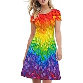 Biyejit Women's Summer Casual Short Sleeve T-Shirt Swing Dress Crew Neck Plus Size S-4XL