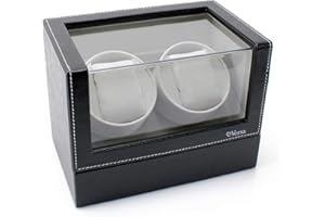 Versa Double Watch Winder Elite Automatic Watch Winder - Ultra Quiet Japanese Motor - 12 Settings - Compatible with Rolex's, Omega, Breitling, Cartier, and More (Black Leather)
