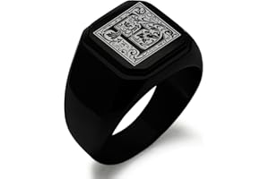 Tioneer Jewelry | Stainless Steel Letter Alphabet Initial Ring | Square Flat Top Ring for Men & Women | Stainless Steel Jewelry, (Black, Gold, Silver), Size 7-16