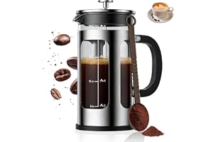 MOYAC French Press Coffee Maker 34oz, Heat Resistant Thickened Glass Stainless Steel Brewer, Easy to Clean, 4-Level Filtration, Cold Brew Cafe/Tea Pot for Kitchen Camping Travel, Gifts, Bar
