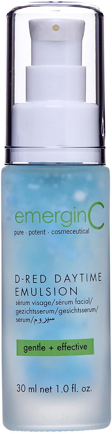 emerginC D-Red Daytime Emulsion - Gentle + Effective Redness Reducing Formula with Aloe Vera, Chamomile + Sweet Almonds (1 Ounce, 30 Milliliters)