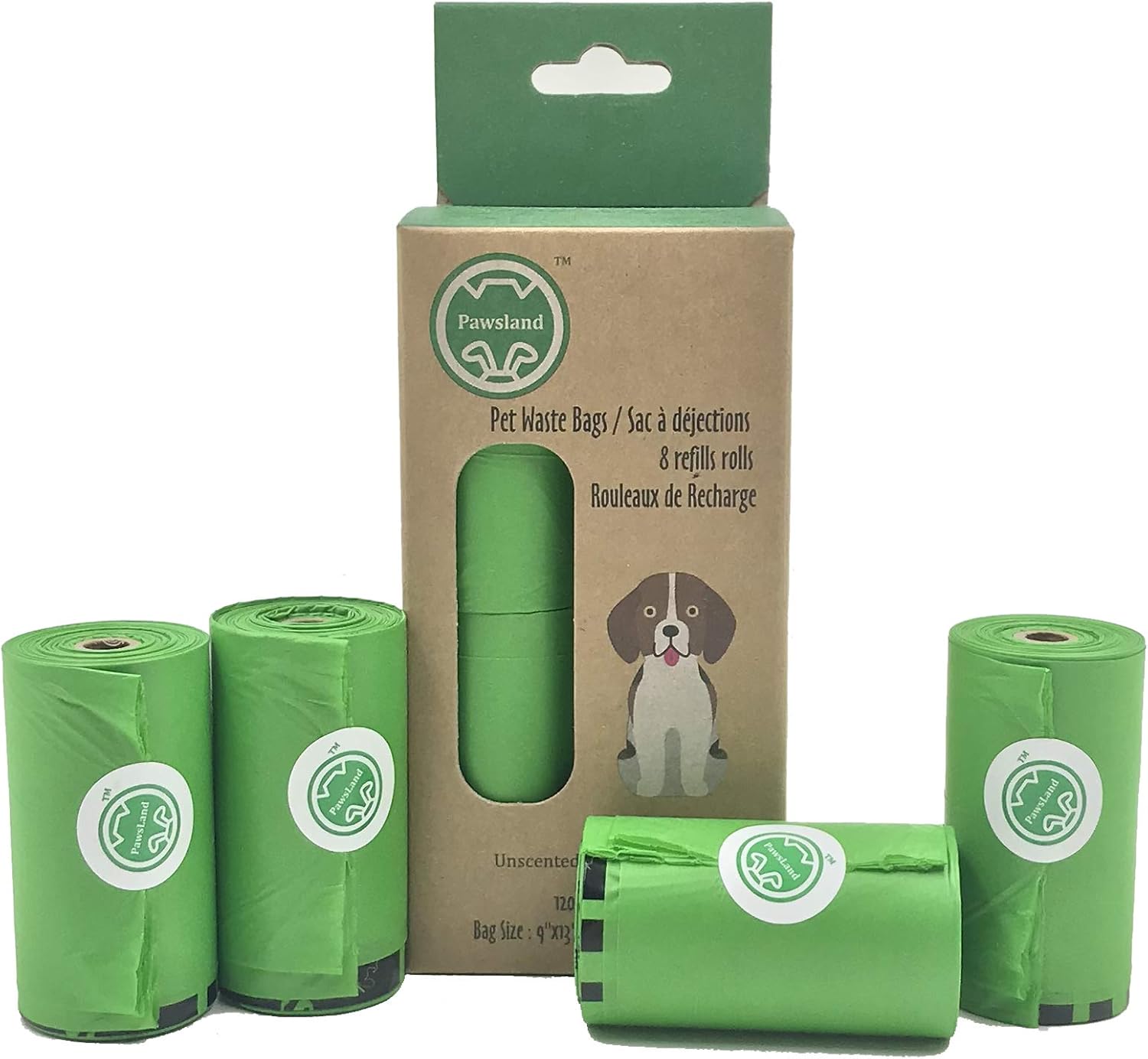 Pawsland Dog Poop Bags Refill Rolls, Extra Thick, Large