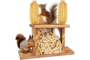 Squirrel Feeder for Outside, Wood Squirrel House Picnic Table for Peanuts Corn Nuts Extended Flip-Top